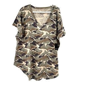 Torrid Heritage Slub Camouflage V-Neck Tunic Top Women's 2X Green Stretch NEW